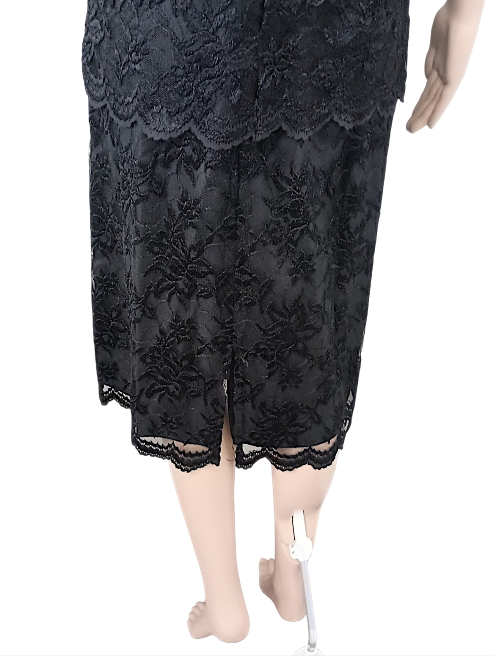 Vintage Nancy Bracoloni‎ Lace Dress Sz 10 Black Midi Applique LBD Cocktail Party - Picture 11 of 16